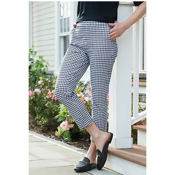 Susan Graver Weekend Regular Premium Stretch Crop Pant Black White Gingham XSP - Picture 1 of 13
